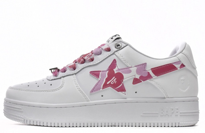 Кроссовки A Bathing Ape Bape Sta Leather White Pink Camouflage  белые