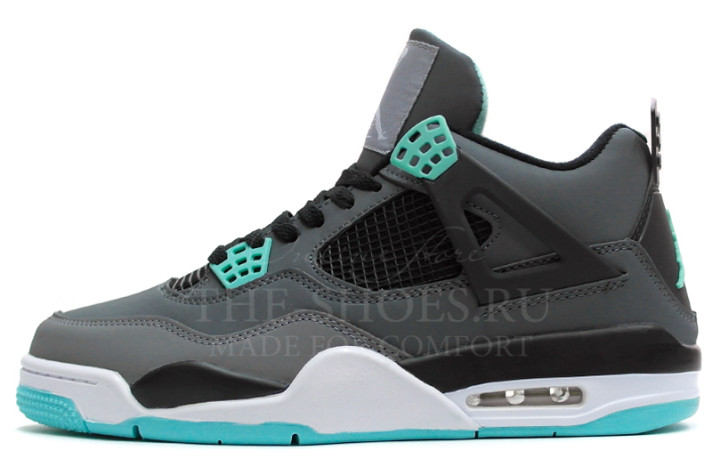 Кроссовки Nike Air Jordan 4 (IV) Grey Cement Green Glow 308497-033 серые, замшевые