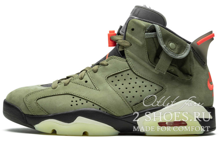 Кроссовки Nike Air Jordan 6 (VI) Travis Scott Olive Green CN1084-200 зеленые