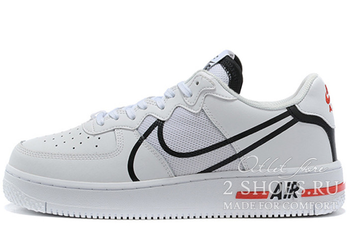 Кроссовки Nike Air Force 1 React White Black University Red CD4366-100 белые, кожаные