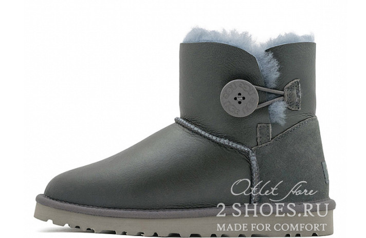 Ugg Australia Mini Bailey Button Metallic Grey  серые, кожаные
